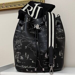 Ralph Lauren Black Bucket Bag with White Seaside Sketch